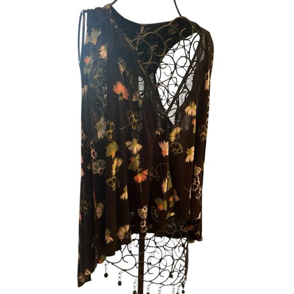 Free People Top S/P Black Floral Love Potion Linen Blend Lace Boho Fairy - Picture 3 of 9